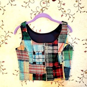 Patchwork Zipper Up Crop Top/Vest